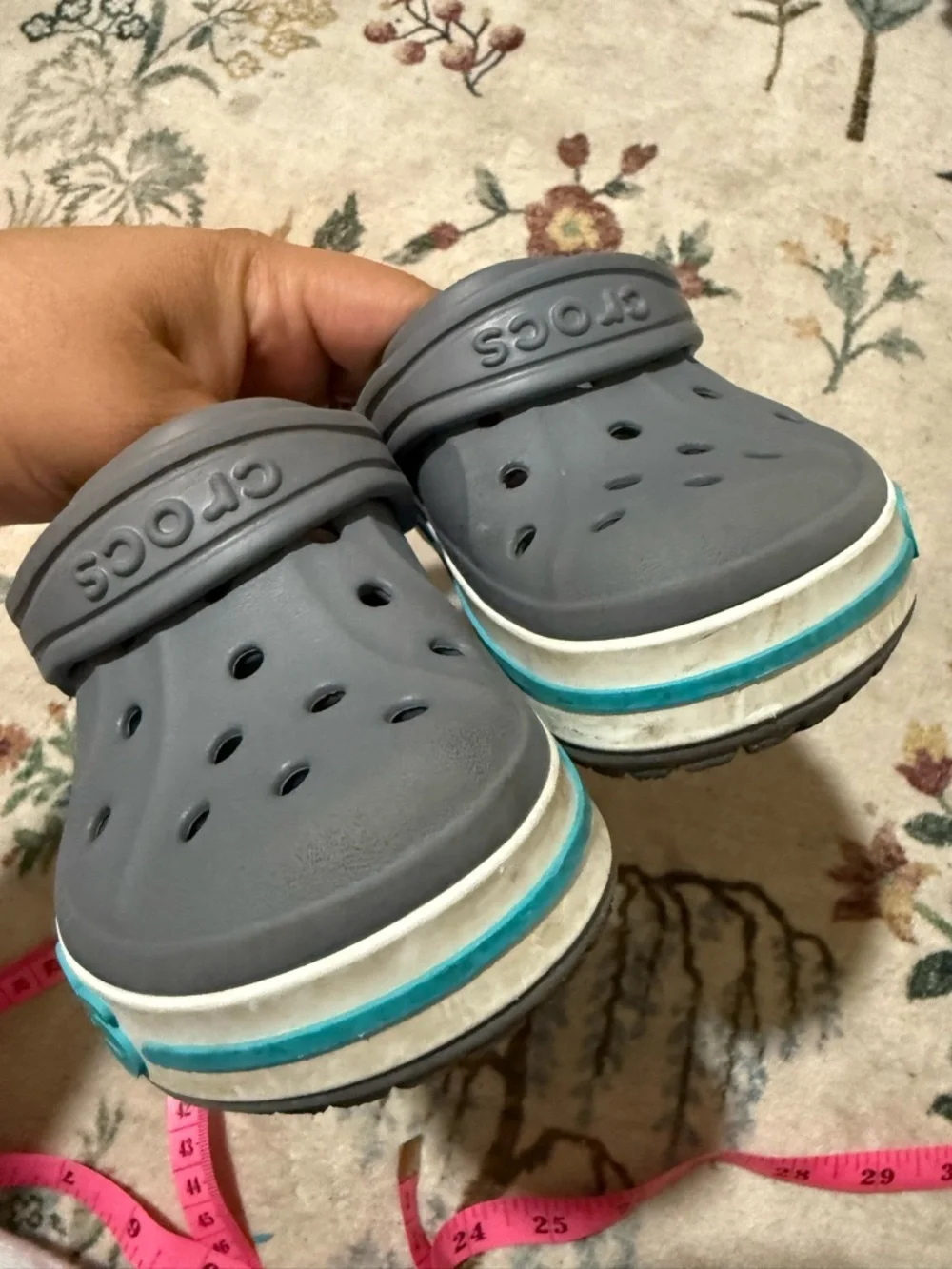 CROCS Kids Gray Clog with Teal Trim 8